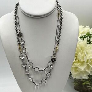 Sterling Two-Tone ? Freida Rothman Bezel Rock Crystal Quartz Station Necklace